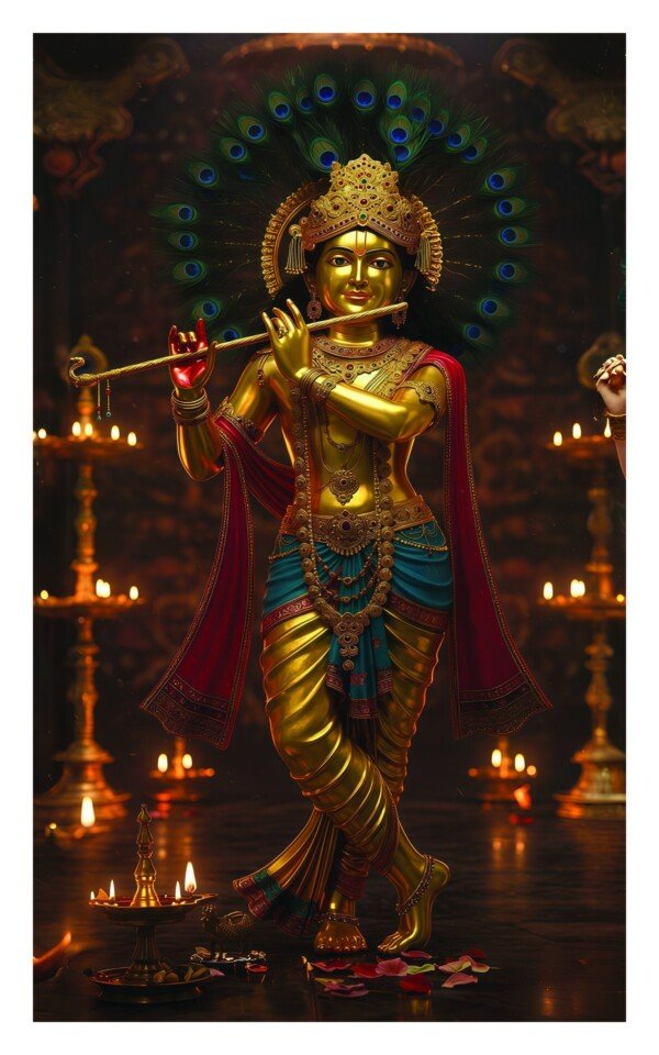 lord krishna playing flute canvas wall art
