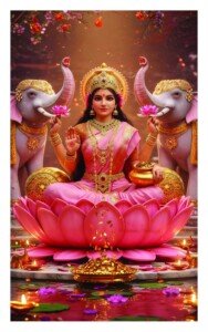 Lakshmi with Elephants Canvas Wall Art 3x4 Feet – Floating Frame – Premium Digital Canvas Print – Living Room & गृह आध्यात्मिक दीवार सजावट