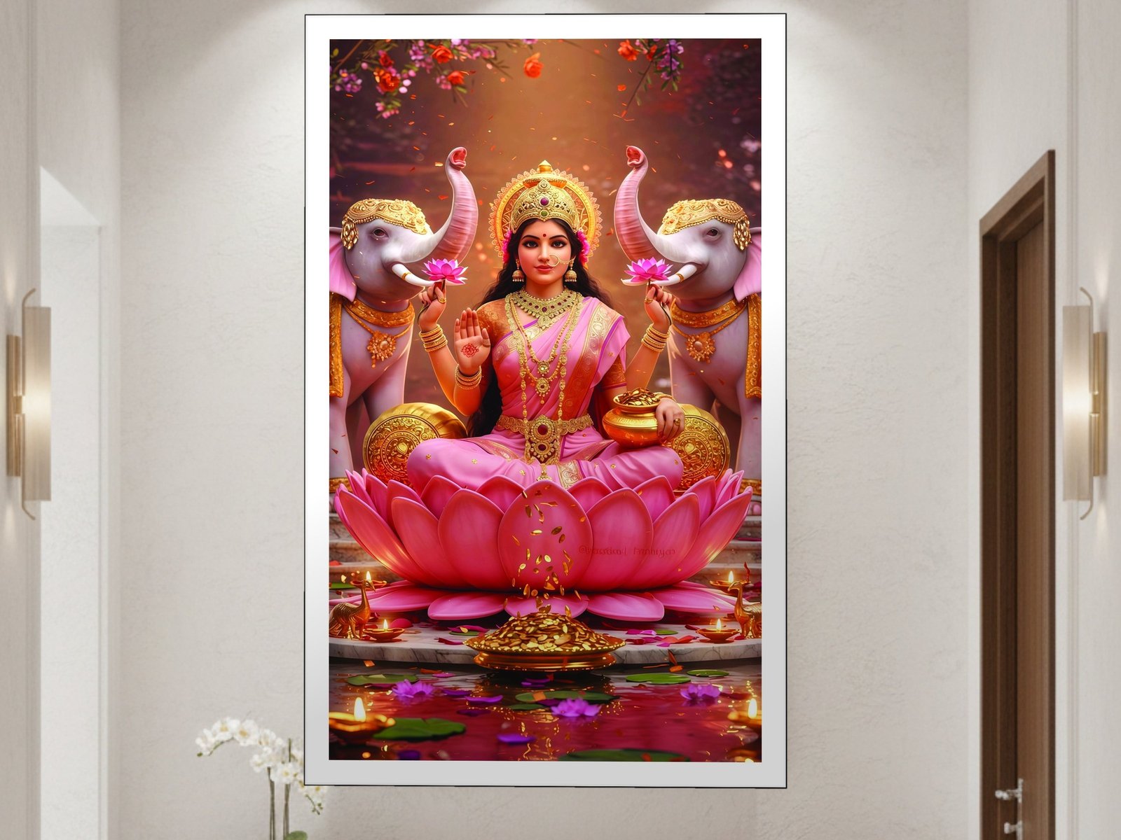 Lakshmi with Elephants canvas wall art placement