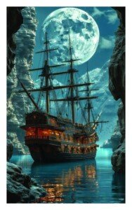 Moonlit Sailing Adventure Canvas Wall Art 3x4 Feet – Floating Frame – Premium Digital Canvas Print – Living Room & गृह आध्यात्मिक दीवार सजावट