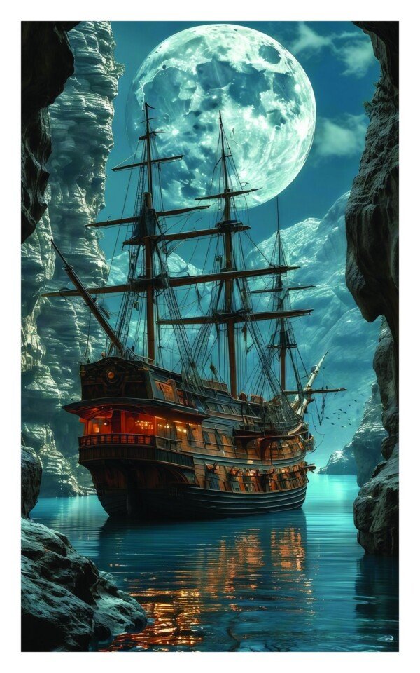 moonlit sailing adventure canvas wall art