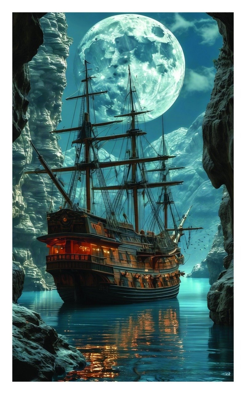 moonlit sailing adventure canvas wall art