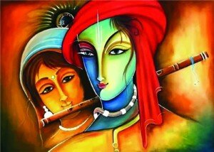 Radha Krishna Color Duet Canvas Wall Art 3x4 Feet – Floating Frame – Premium Digital Canvas Print – Living Room & Home Spiritual Wall Décor