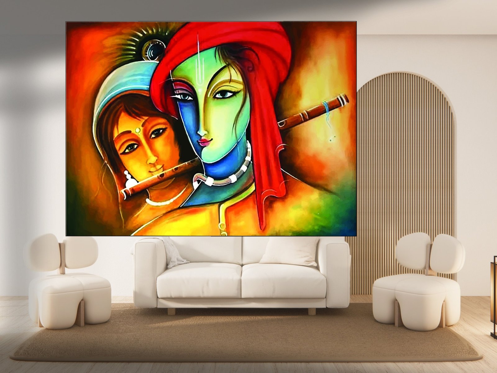 Radha Krishna Color Duet framed canvas wall art