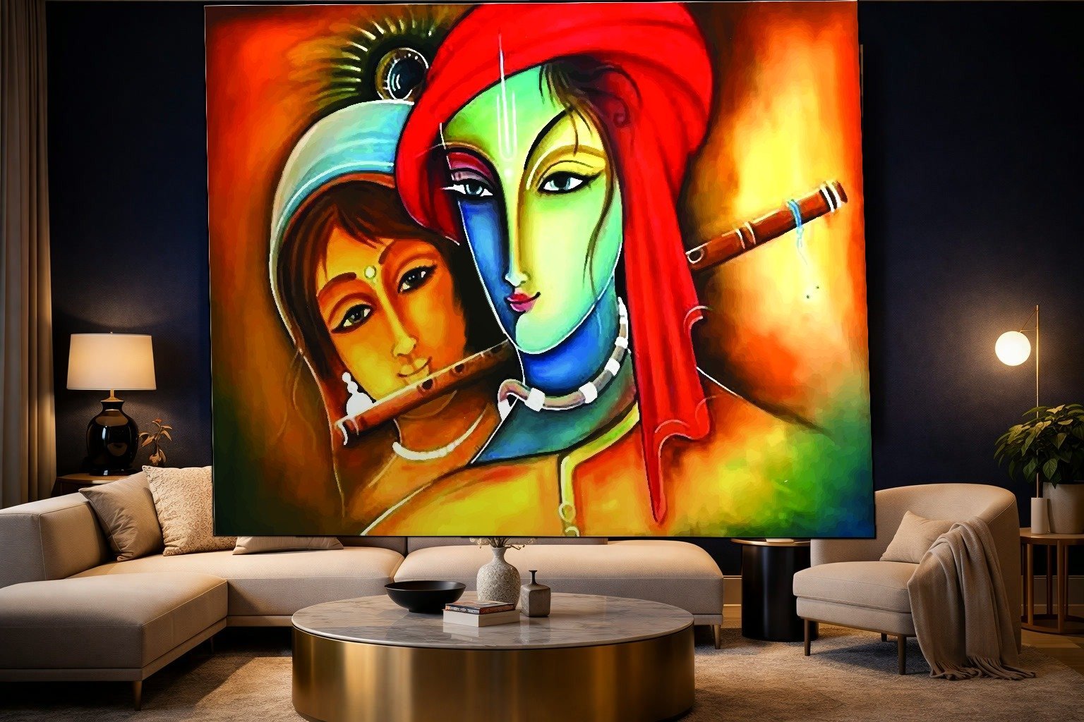 Radha Krishna Color Duet canvas wall art placement