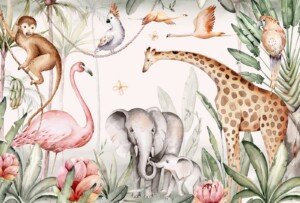 Safari Friends Nursery Canvas Wall Art 3x4 Feet – Floating Frame – Premium Digital Canvas Print – Living Room & गृह आध्यात्मिक दीवार सजावट