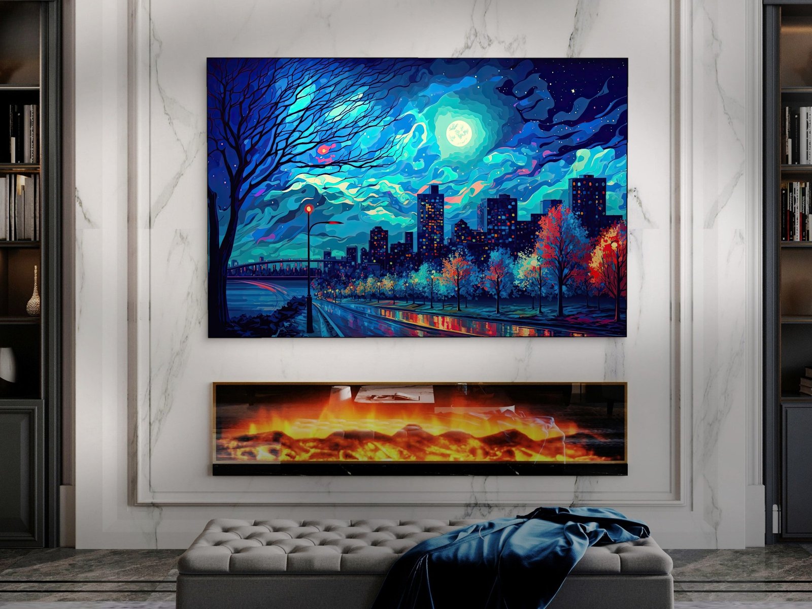 Starry City Nights framed canvas wall art