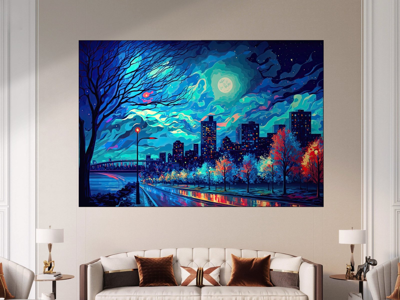 Starry City Nights canvas wall art placement