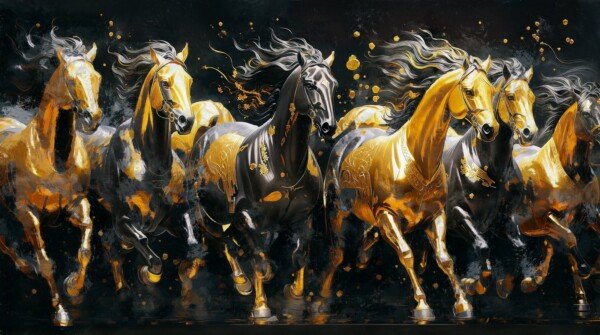 golden horses midnight run canvas wall art