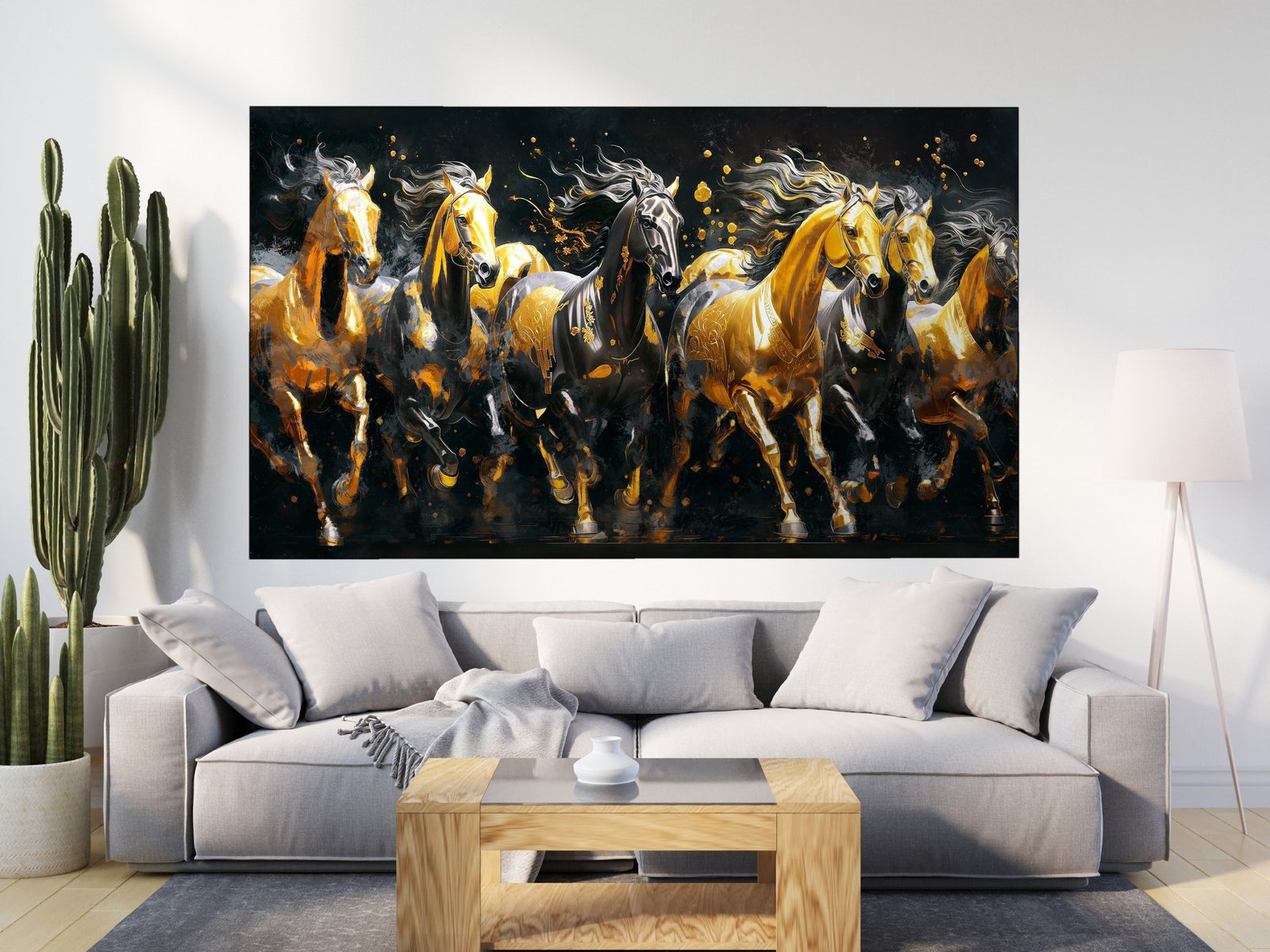 Golden Horses Midnight Run framed canvas wall art