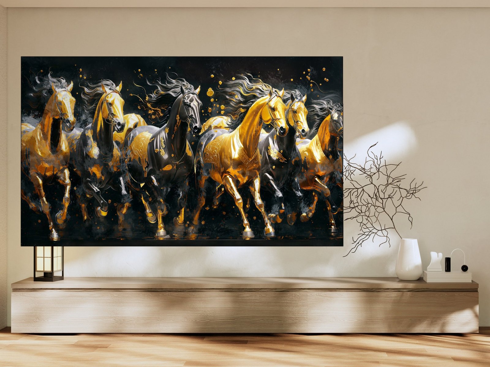 Golden Horses Midnight Run canvas wall art placement