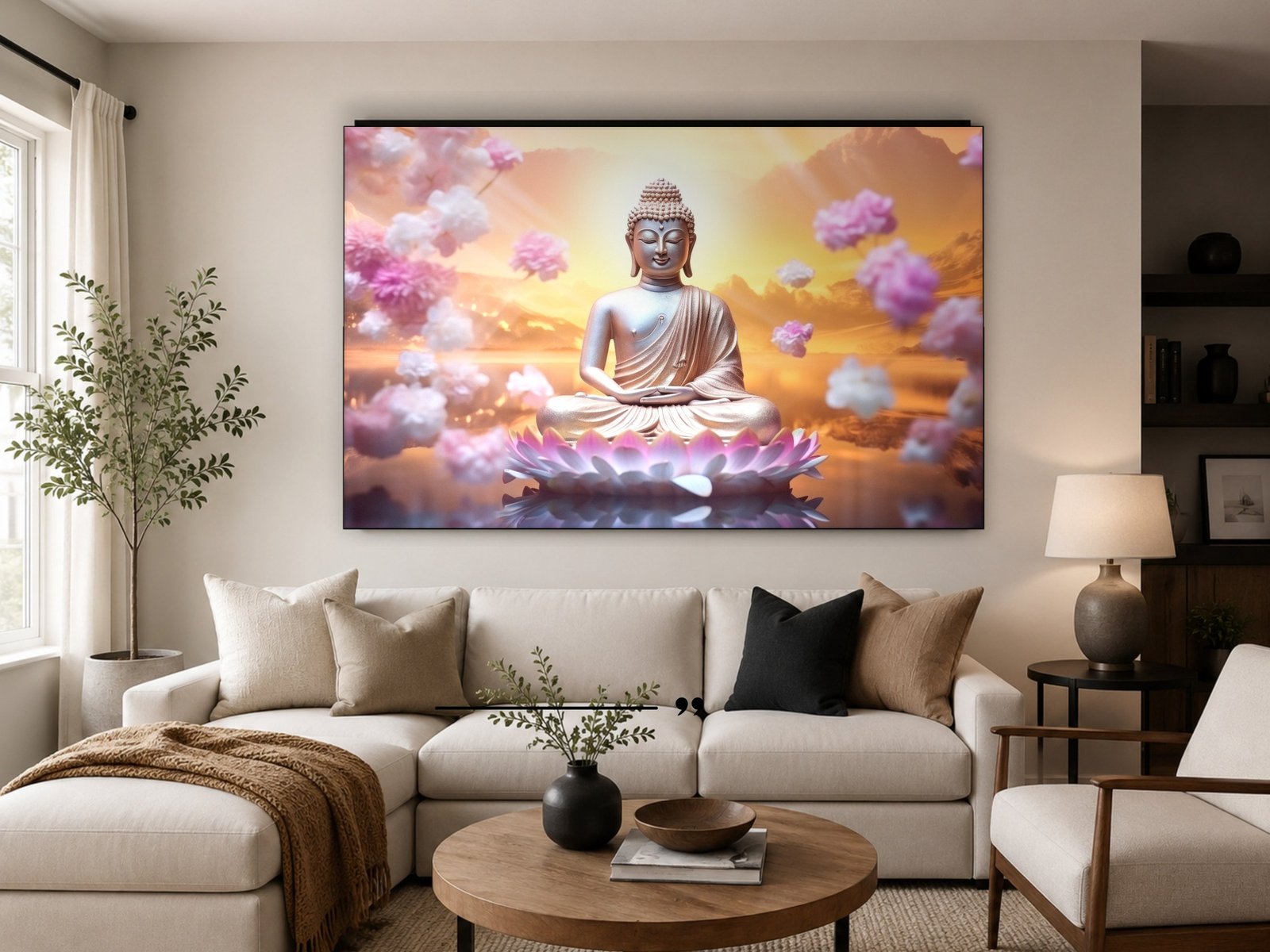 Buddha on Lotus at Dawn canvas wall art placement