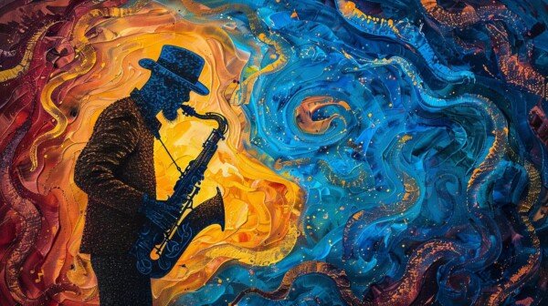 jazz man blue gold canvas wall art