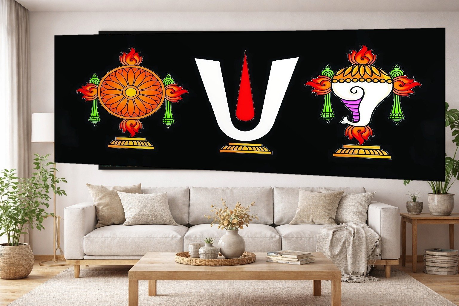 Vaishnava Symbols Trio canvas wall art placement