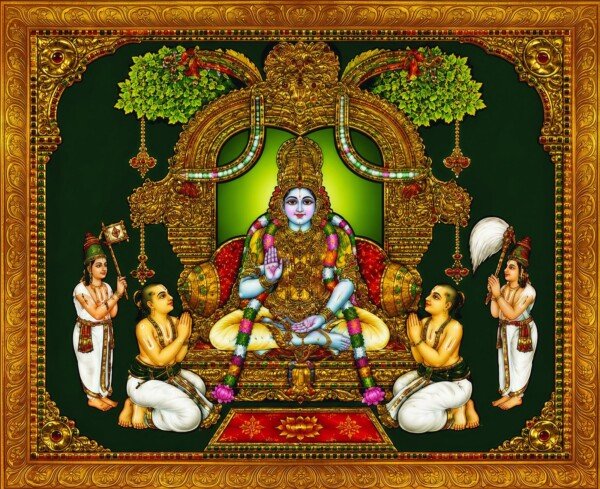 tanjore deity with devotees canvas wall art