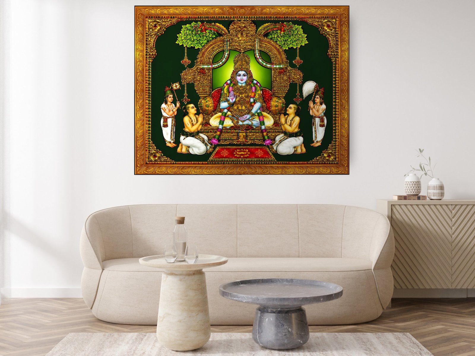 Tanjore Deity with Devotees canvas wall art placement