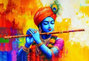 Krishna Flute Panorama Canvas Wall Art 3x4 Feet – Floating Frame – Premium Digital Canvas Print – Living Room & Home Spiritual Wall Décor