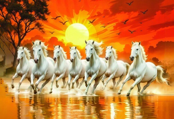 seven horses sunrise gallop canvas wall art