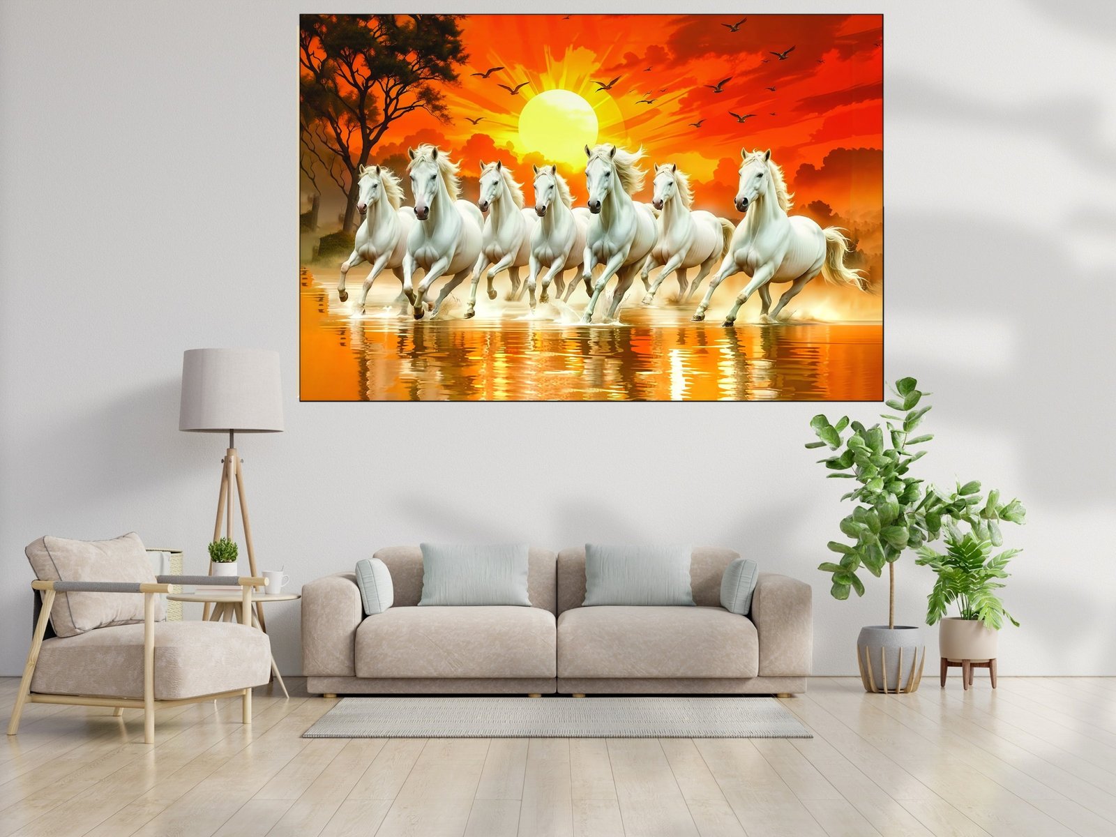 Seven Horses Sunrise Gallop canvas wall art placement