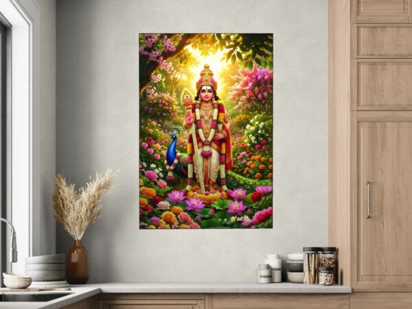 murugan flower garden canvas wall art shown framed on a wall