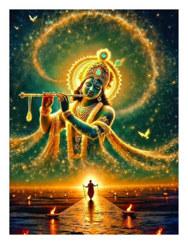 golden cosmic krishna canvas wall art