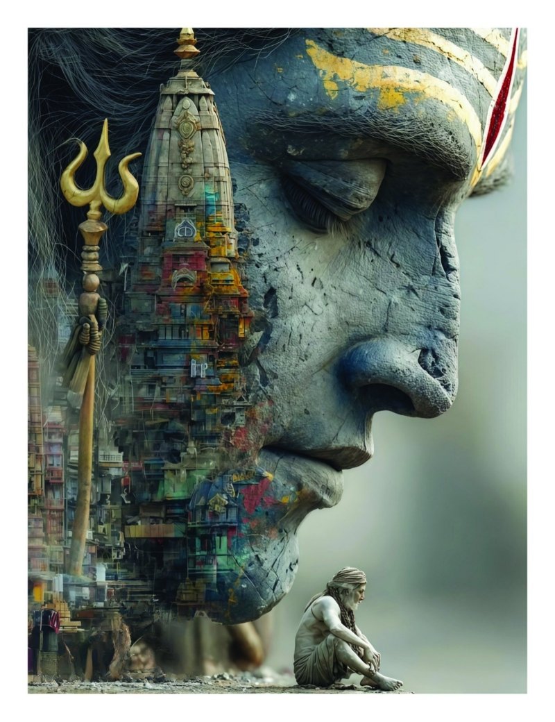 shiva meditation scene canvas wall art