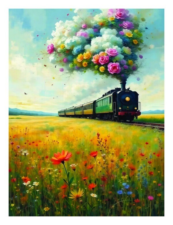 whimsical train journey canvas wall art