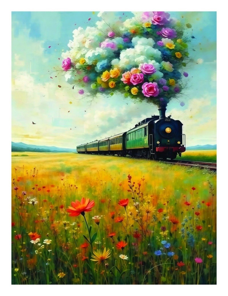 whimsical train journey canvas wall art