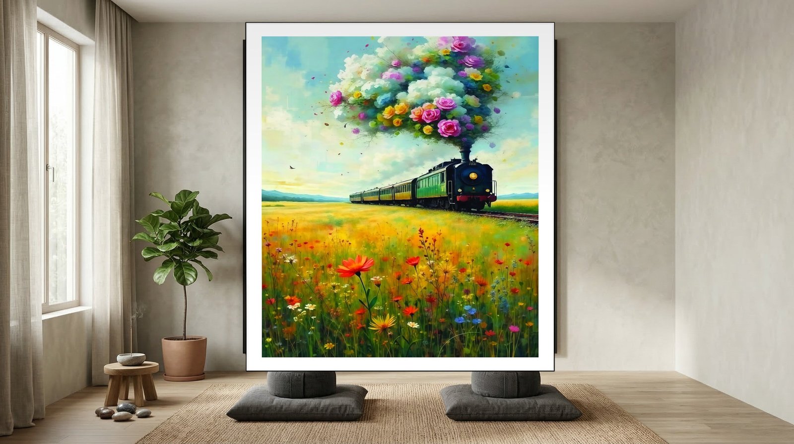 Whimsical Train Journey canvas wall art placement