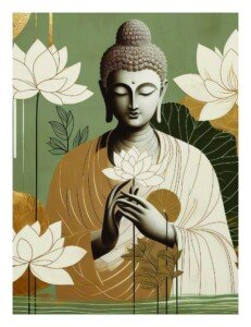 Buddha with Lotus Canvas Wall Art 3x4 Feet – Floating Frame – Premium Digital Canvas Print – Living Room & Home Spiritual Wall Décor