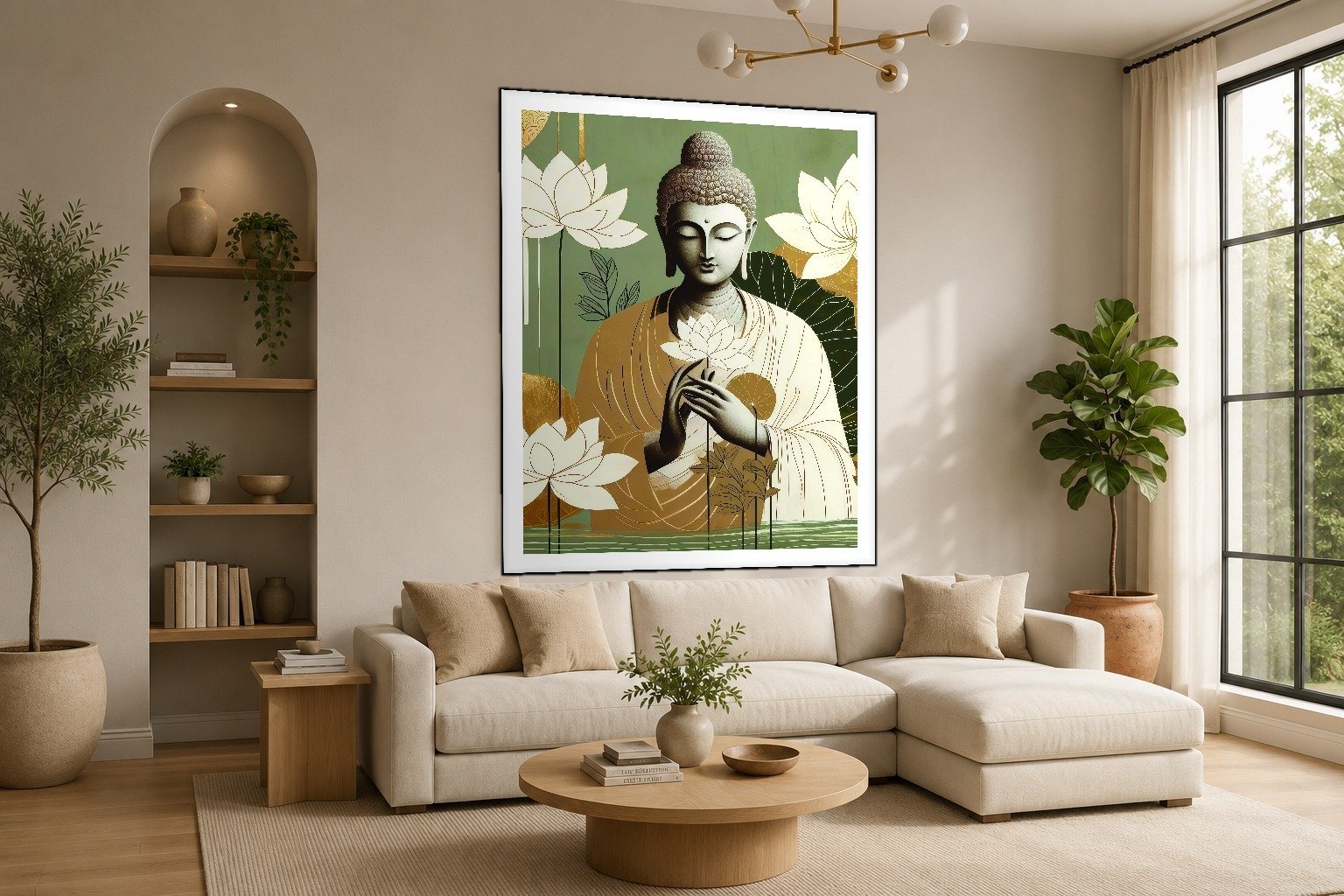 Buddha with Lotus canvas wall art placement