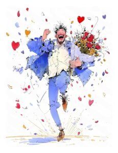 Joyful Man with Bouquet Canvas Wall Art 3x4 Feet – Floating Frame – Premium Digital Canvas Print – Living Room & Home Spiritual Wall Décor