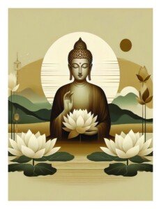 Zen Buddha with Lotuses Canvas Wall Art 3x4 Feet – Floating Frame – Premium Digital Canvas Print – Living Room & Home Spiritual Wall Décor
