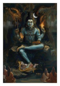 Shiva in Moonlit Cave Canvas Wall Art 3x4 Feet – Floating Frame – Premium Digital Canvas Print – Living Room & गृह आध्यात्मिक दीवार सजावट