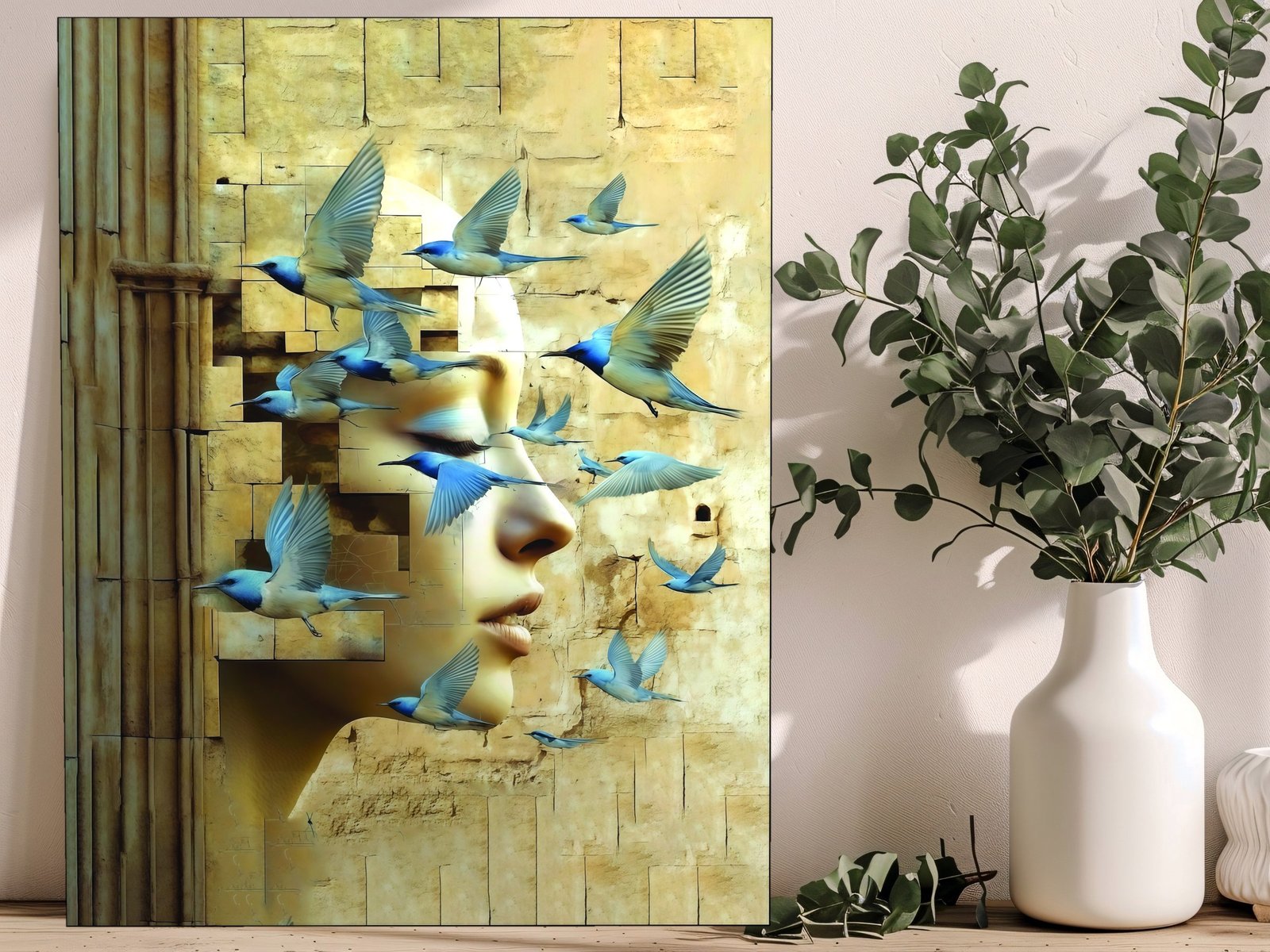 Stone Face Taking Flight framed canvas wall art