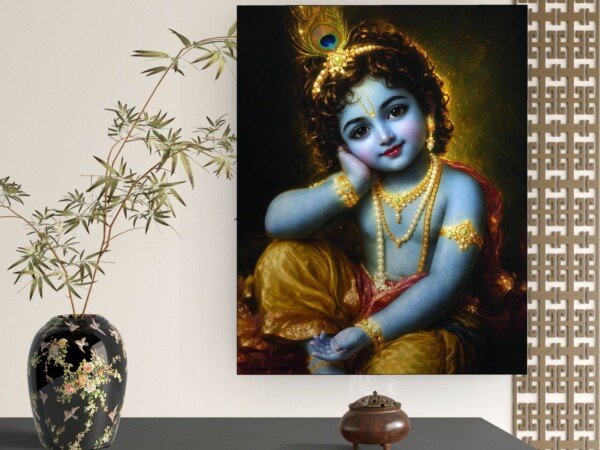 bal krishna classic portrait canvas wall art shown framed on a wall