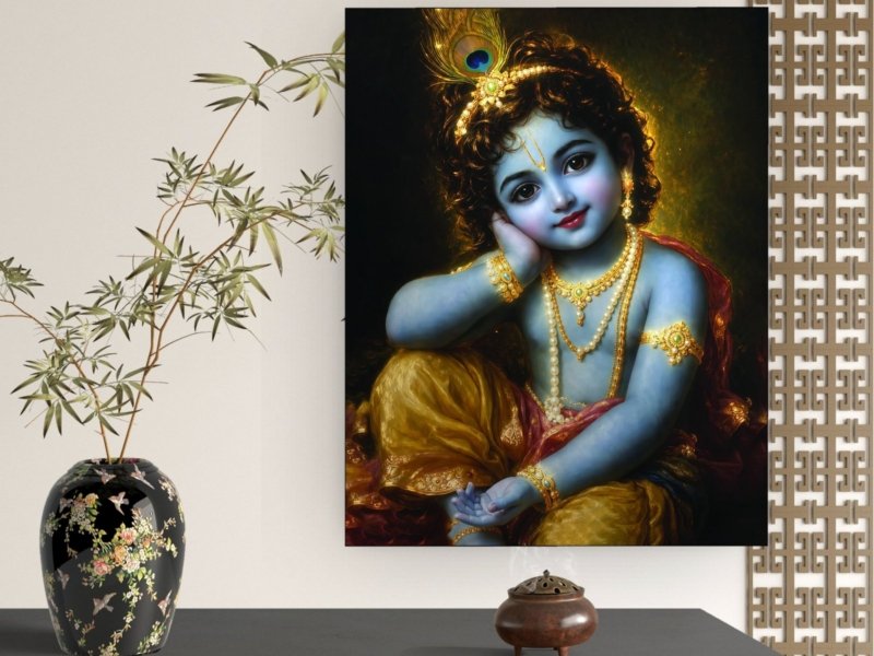 bal krishna classic portrait canvas wall art shown framed on a wall