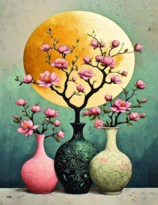 Blossom Vases at Moonrise Canvas Wall Art 3x4 Feet – Floating Frame – Premium Digital Canvas Print – Living Room & Home Spiritual Wall Décor