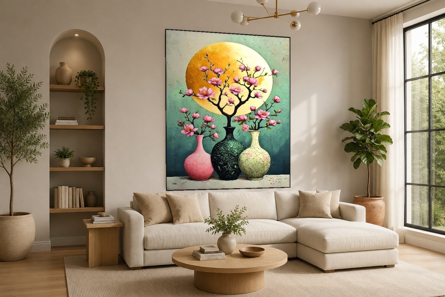 Blossom Vases at Moonrise framed canvas wall art
