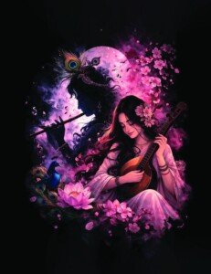 Veena Under Violet Moon Canvas Wall Art 3x4 Feet – Floating Frame – Premium Digital Canvas Print – Living Room & Home Spiritual Wall Décor