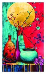 Vibrant Floral Still Life Canvas Wall Art 3x4 Feet – Floating Frame – Premium Digital Canvas Print – Living Room & गृह आध्यात्मिक दीवार सजावट