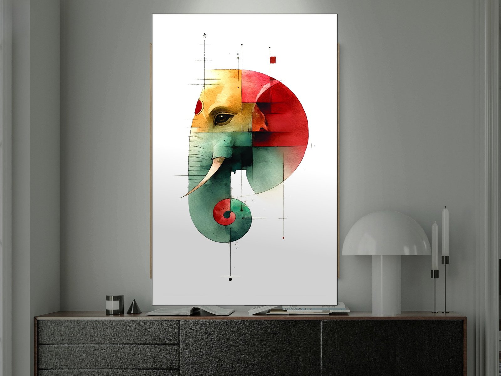Geometric Elephant canvas wall art placement