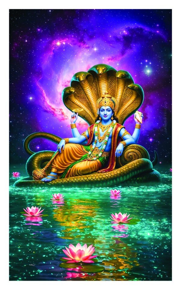 vishnu on snake canvas wall art