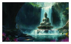Serene Buddha Statue Canvas Wall Art 3x4 Feet – Floating Frame – Premium Digital Canvas Print – Living Room & Home Spiritual Wall Décor