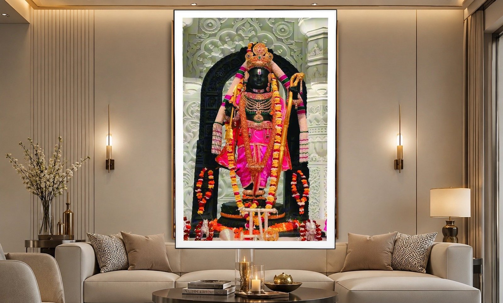 Beautiful Lord Krishna Statue canvas wall art placement