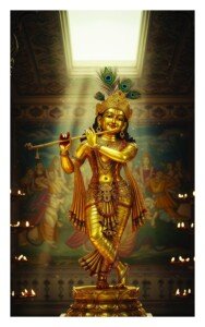 Golden Krishna Flute Player Canvas Wall Art 3x4 Feet – Floating Frame – Premium Digital Canvas Print – Living Room & Home Spiritual Wall Décor
