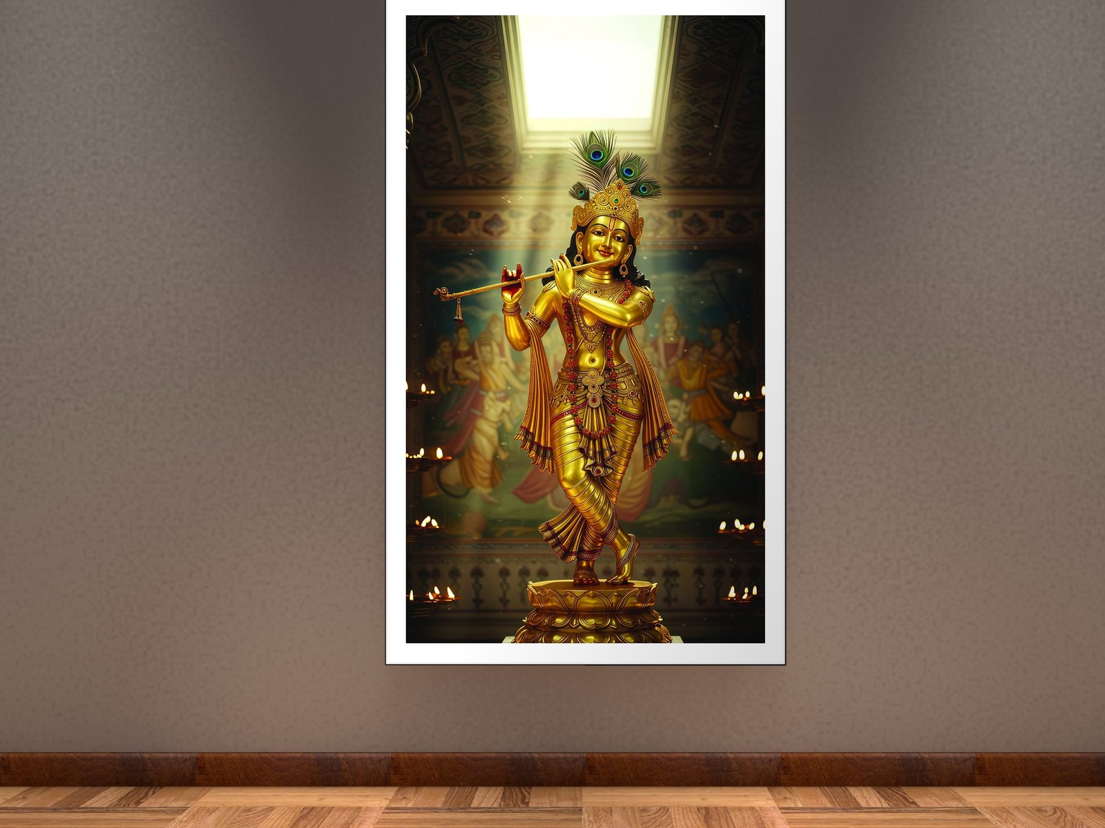 Golden Krishna Flute Player canvas wall art placement