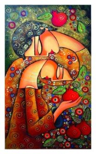 Pomegranate Goddess Canvas Wall Art 3x4 Feet – Floating Frame – Premium Digital Canvas Print – Living Room & Home Spiritual Wall Décor