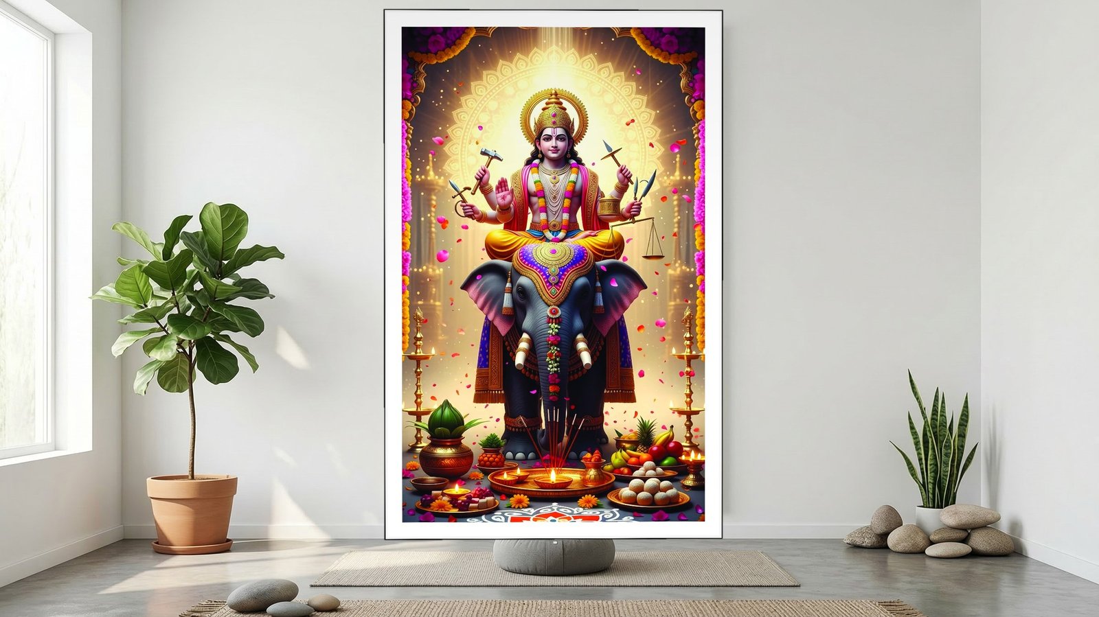 Goddess Lakshmi on Elephant canvas wall art placement