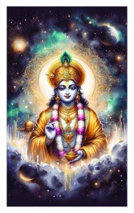 Lord Krishna Cosmic Canvas Wall Art 3x4 Feet – Floating Frame – Premium Digital Canvas Print – Living Room & Home Spiritual Wall Décor